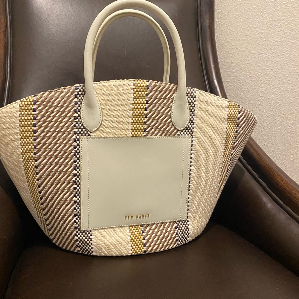 Ted Baker Cream and Brown Woven Tote Bag